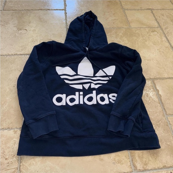 Adidas Blue Hoodie with White Stripes - Picture 1 of 5
